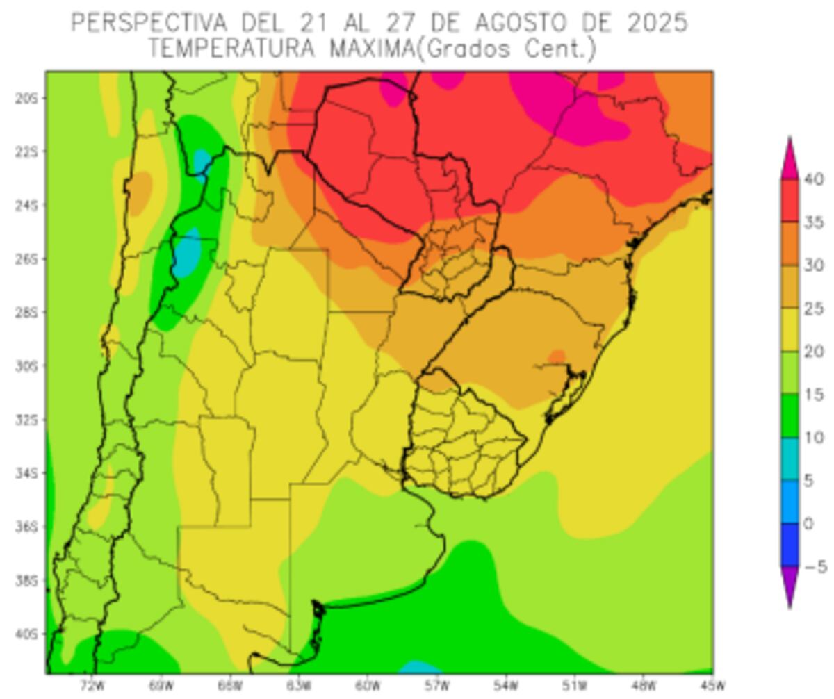 CLIMA. Perspectiva Climática del 21 al 27 de agosto, temperatura máxima. (BCCR)