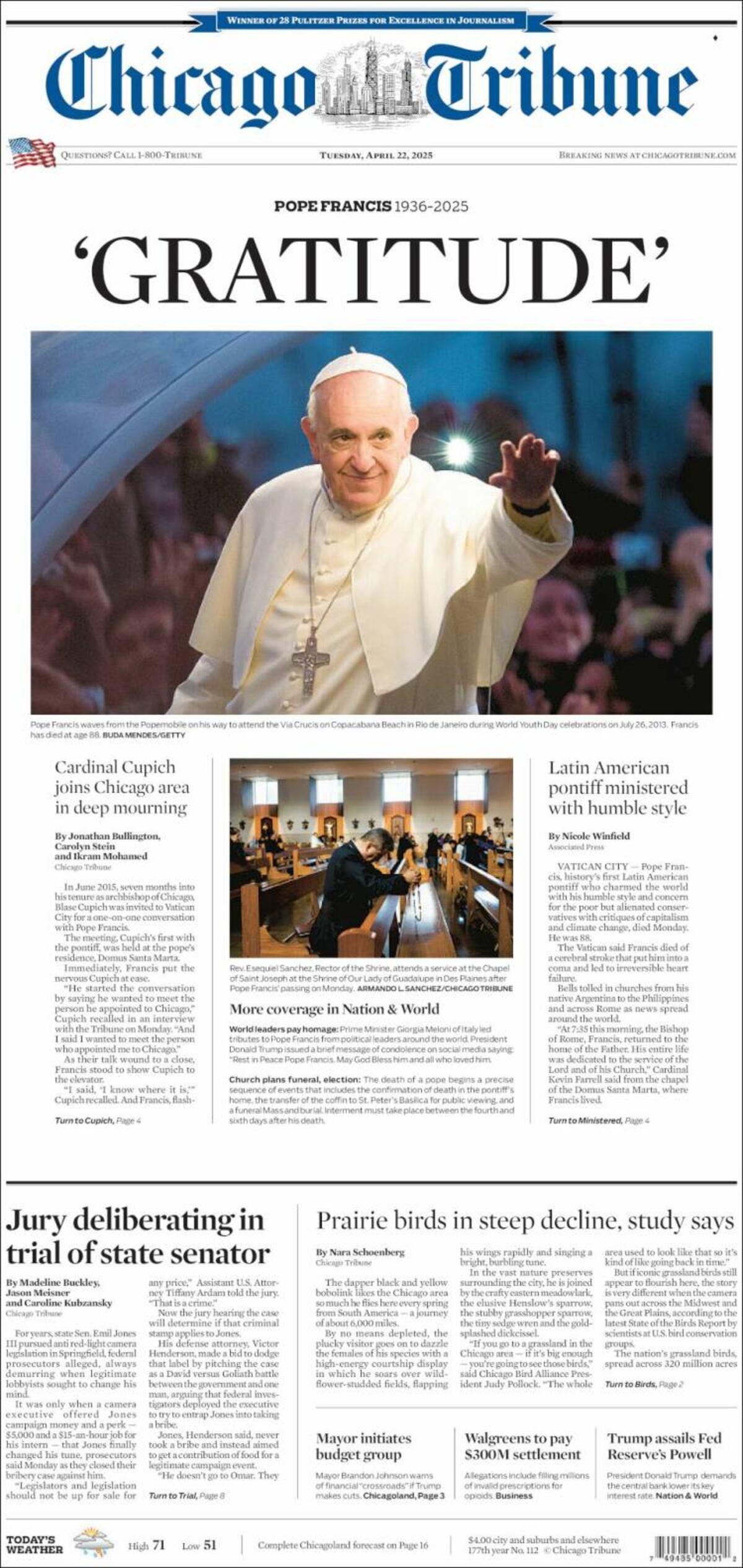 Las tapas de los diarios de Argentina y el mundo por la muerte del papa Francisco.