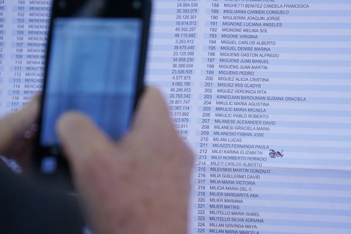 Tacharon el “3%” que habían escrito en el padrón donde figura Karina Milei. (Gentileza Clarín)