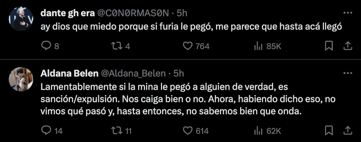 Algunos de los comentarios en X que piden la expulsión de Furia.