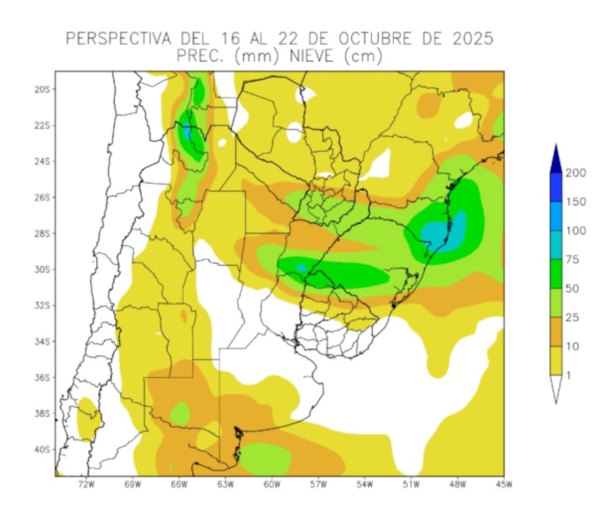 CLIMA. Perspectiva Climática del 16 al 22 de agosto, precipitaciones. (Bolsa de Cereales)