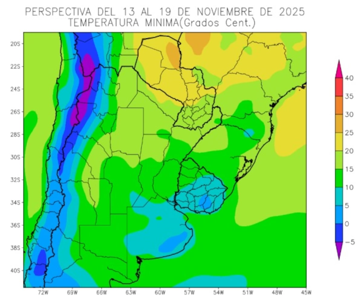 CLIMA. Temperaturas mínimas en el país. (Gentileza Bolsa de Cereales)