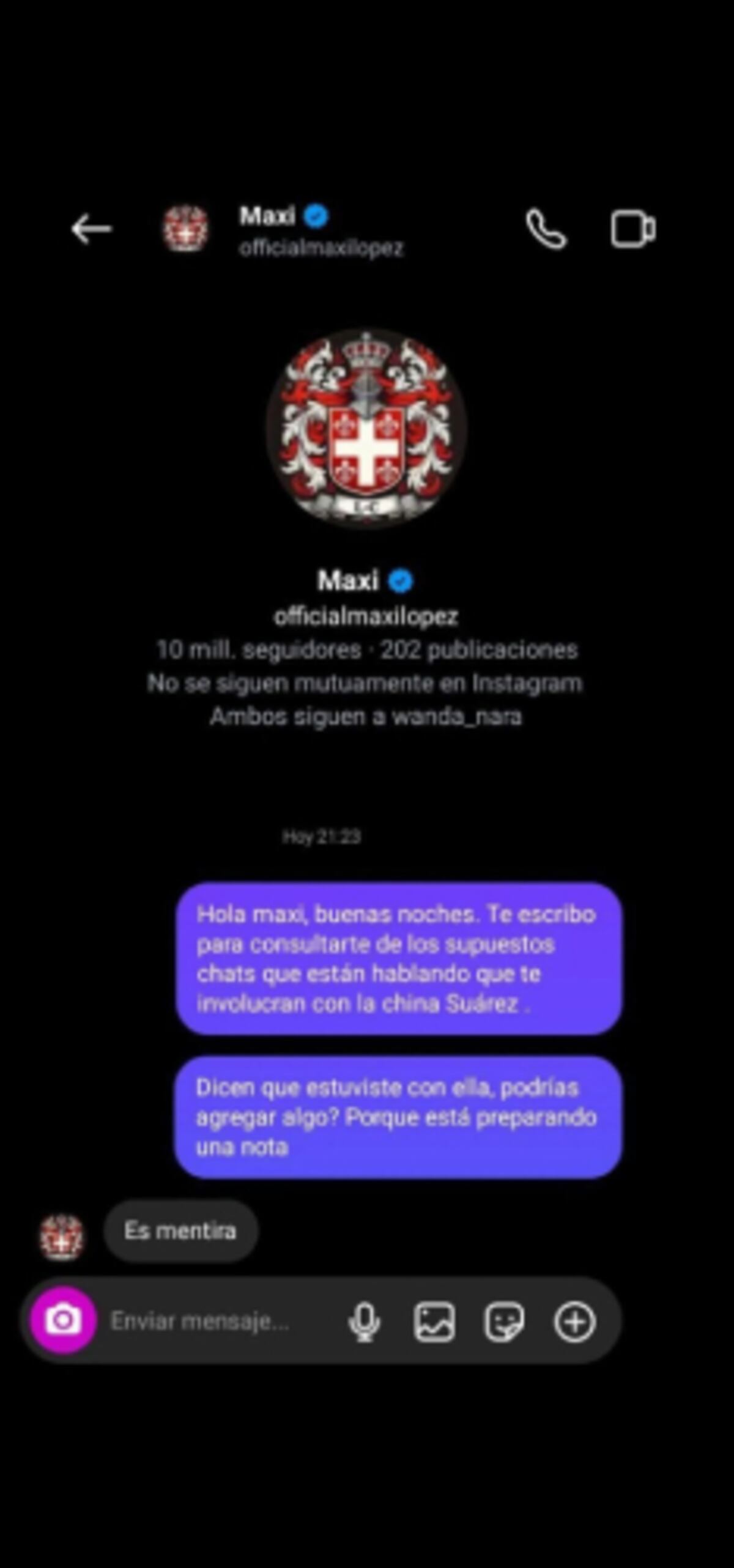 El chat de Maxi López. (Captura)