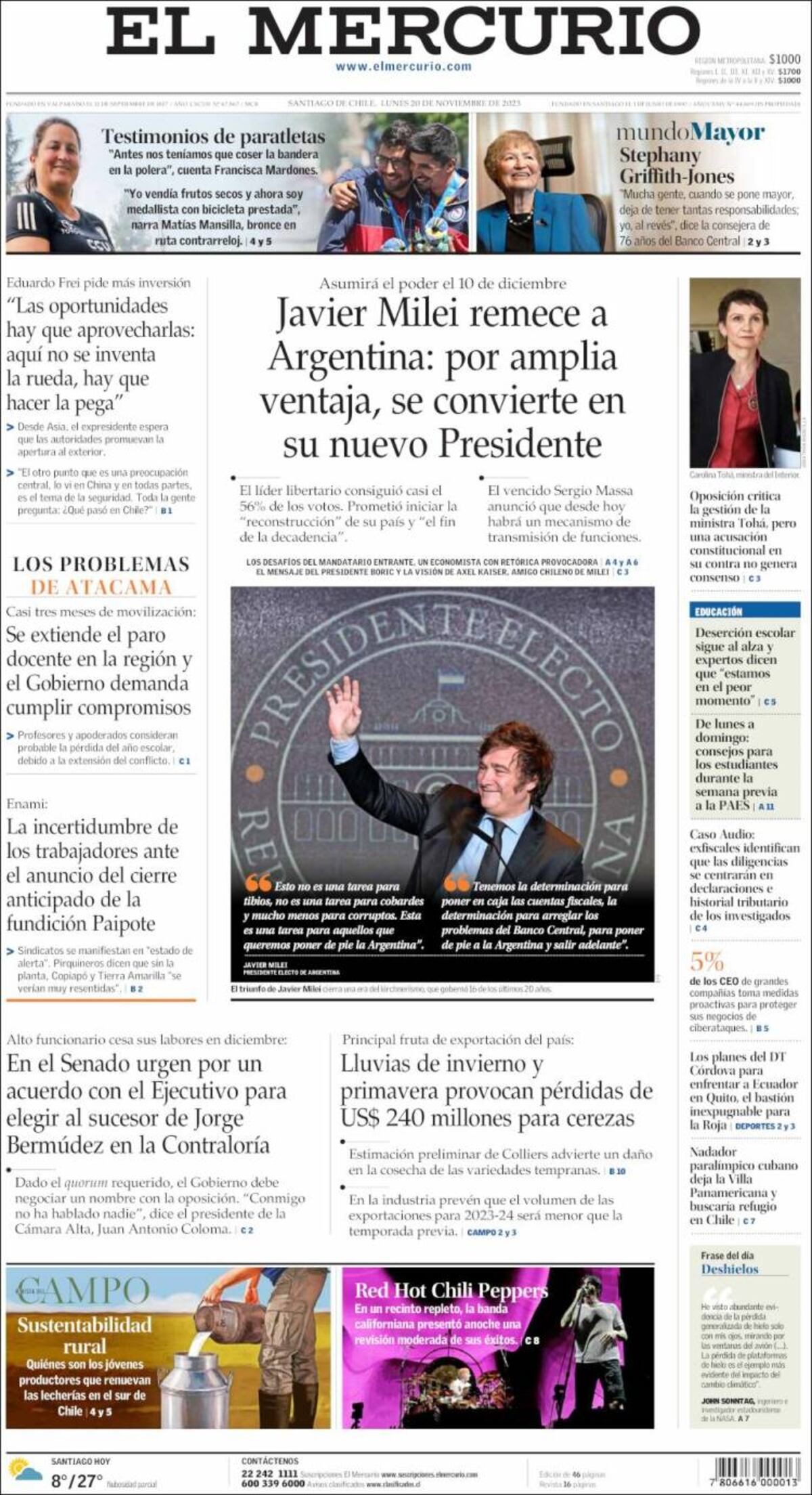 Las tapas de diarios argentinos y del mundo por el triunfo de Milei.