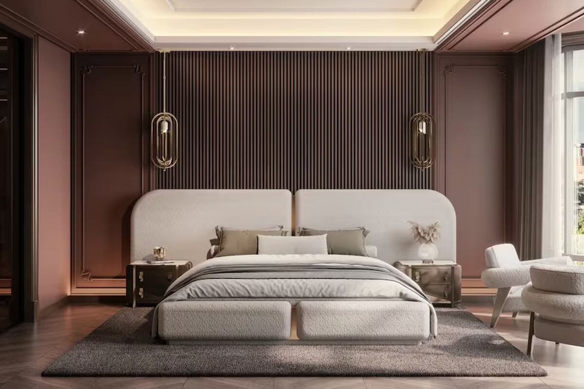 Los tonos cálidos, como son los marrones, son muy relajantes y perfectos para decorar el dormitorio. Covet House.