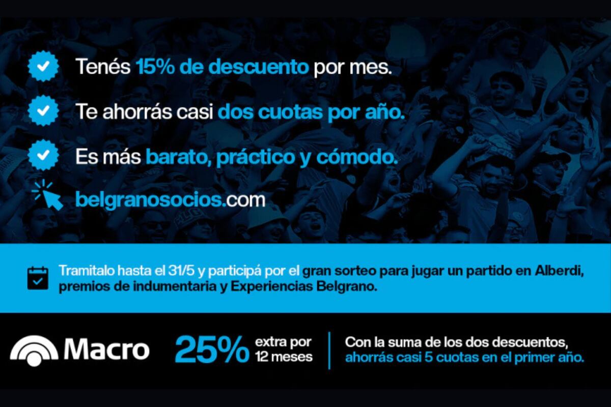 Pagando tu cuota social con débito automático ahorrás más y perdés menos tiempos (Belgrano).