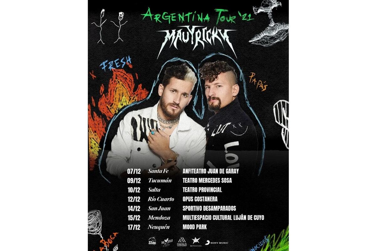 Durante diciembre, Mau y Ricky tocarán por distintas provincias argentinas. Río Cuarto, entre las paradas del tour.