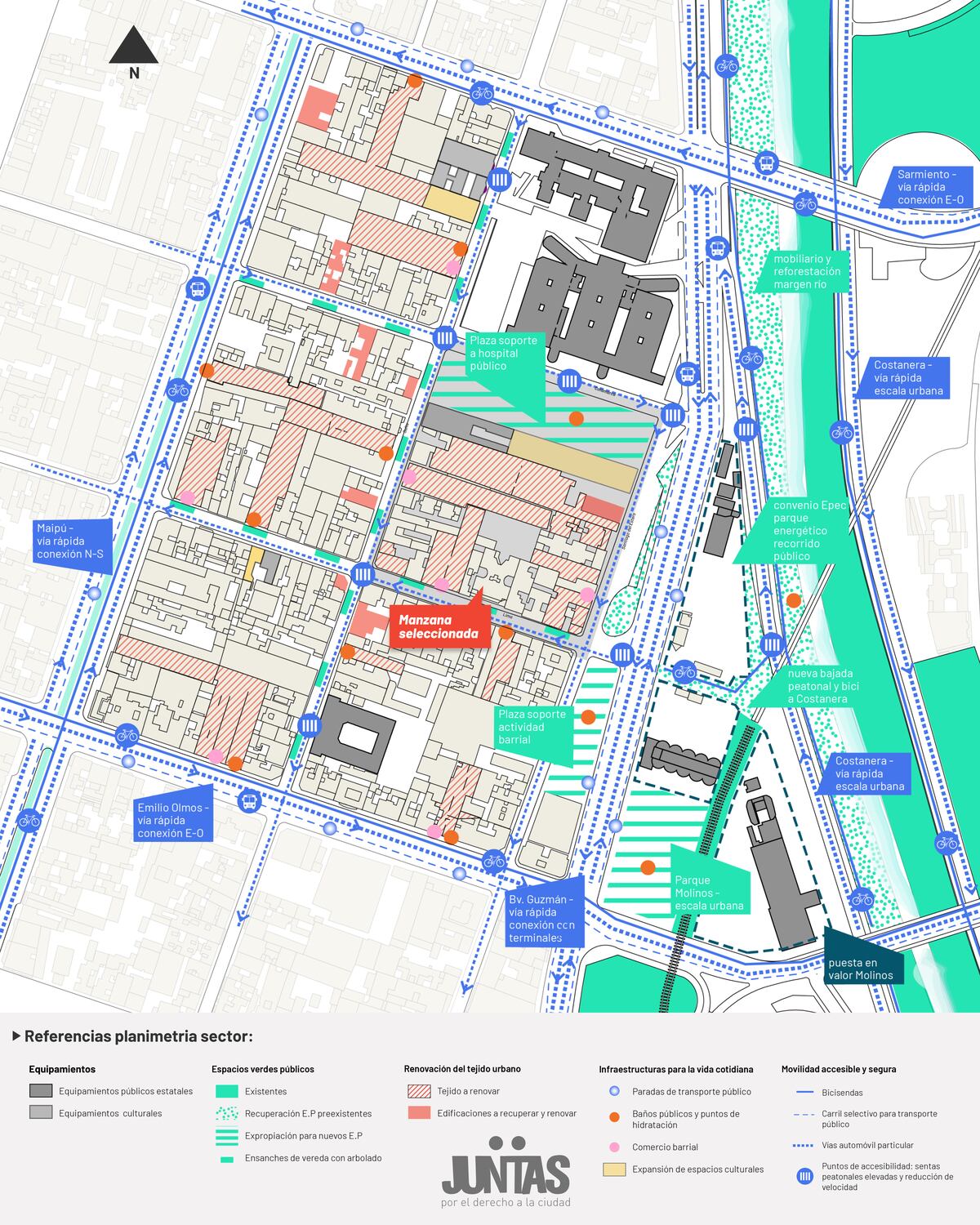 La intervención se apoya en cuatro ejes fundamentales: diseño de espacios verdes públicos, infraestructura para la vida cotidiana, renovación del tejido urbano y mejoras en la movilidad accesible y segura (La Voz).