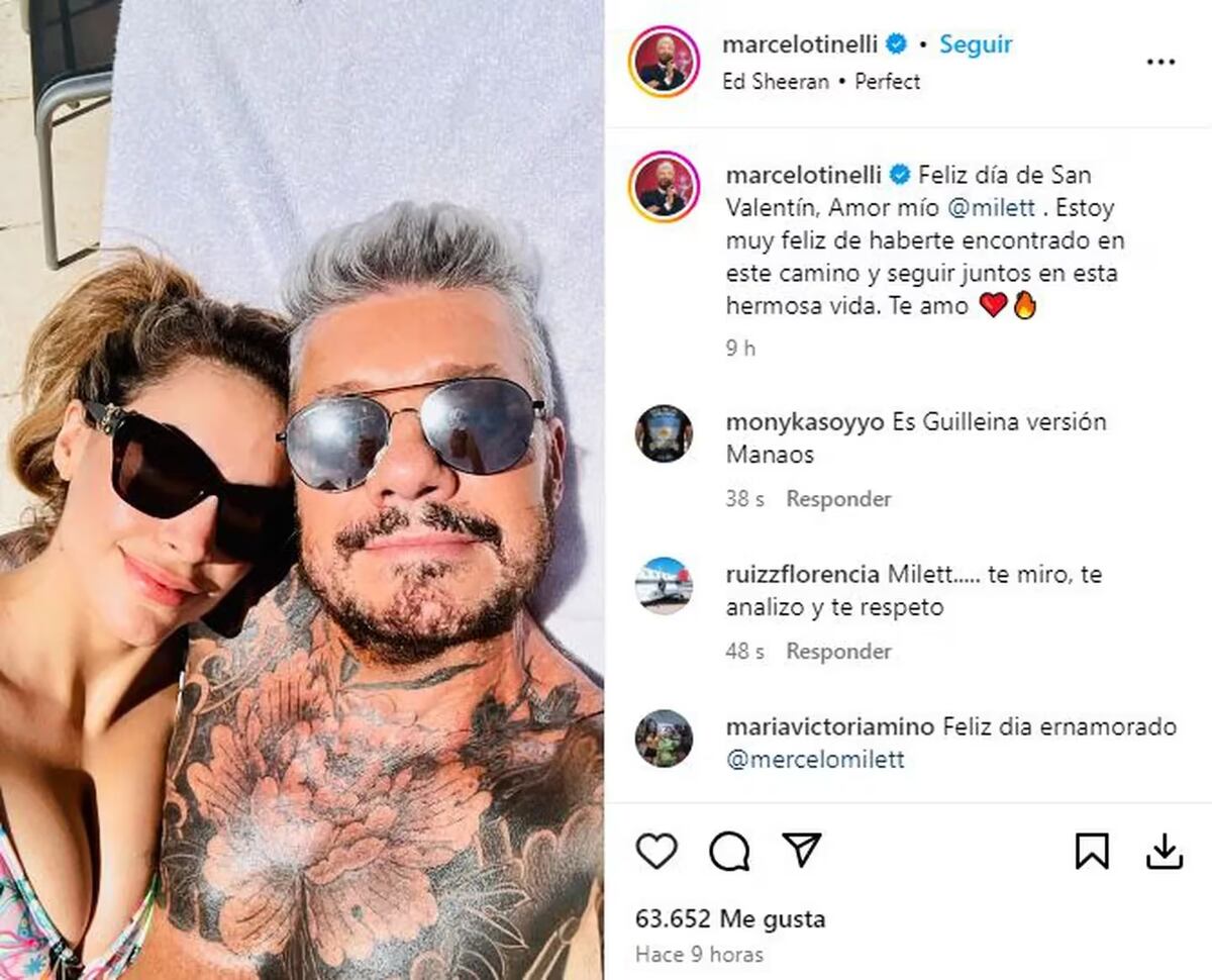 La publicación de Marcelo Tinelli para San Valentín. (Foto: Captura de pantalla de Instagram)