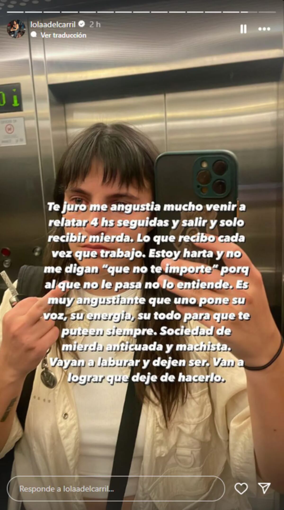 El descargo de Lola del Carril. (Captura)
