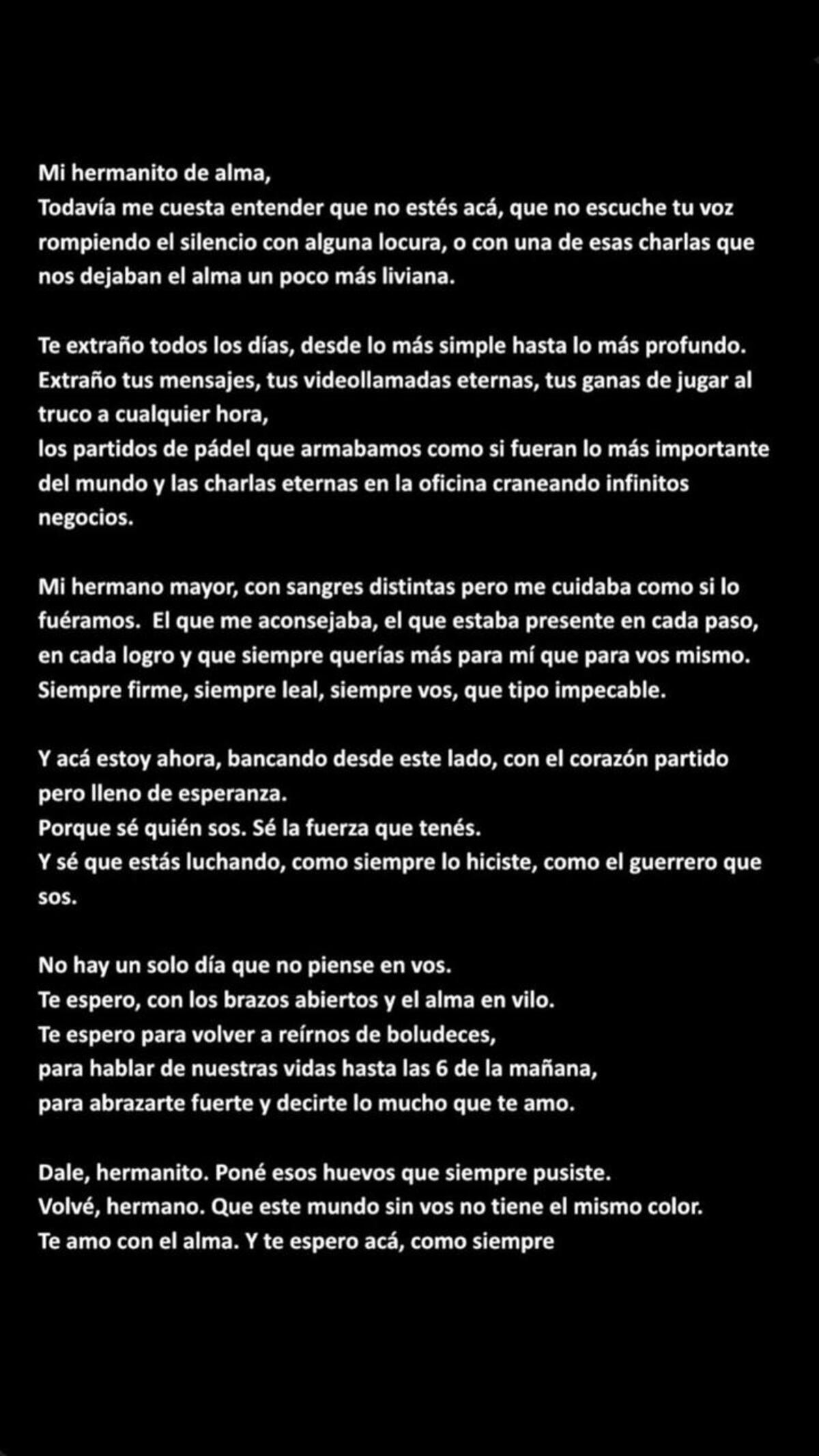 El mensaje de Alejo a Martín Cáceres: Te amo con el alma y te espero acá, como siempre. (La Voz)