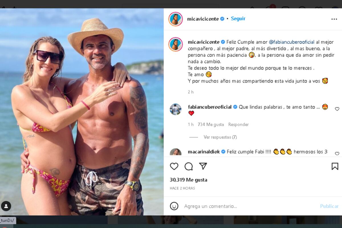 El mensaje de Mica Viciconte por el cumpleaños de Fabián Cubero. (Instagram)