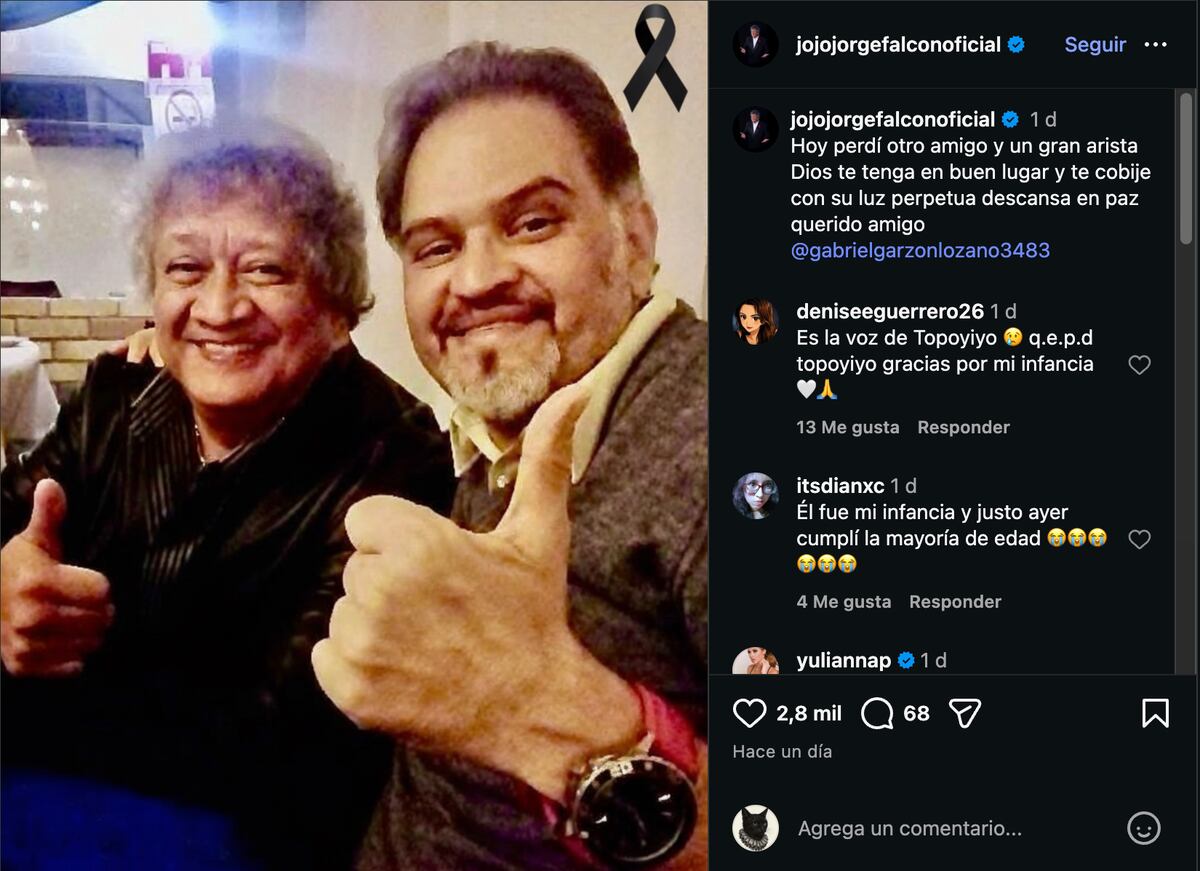 Con un sentido mensaje, Jorge Falcó despidió a su amigo Gabriel Ernesto Garzón a través de su cuenta de Instagram. (Foto: Captura de pantalla)