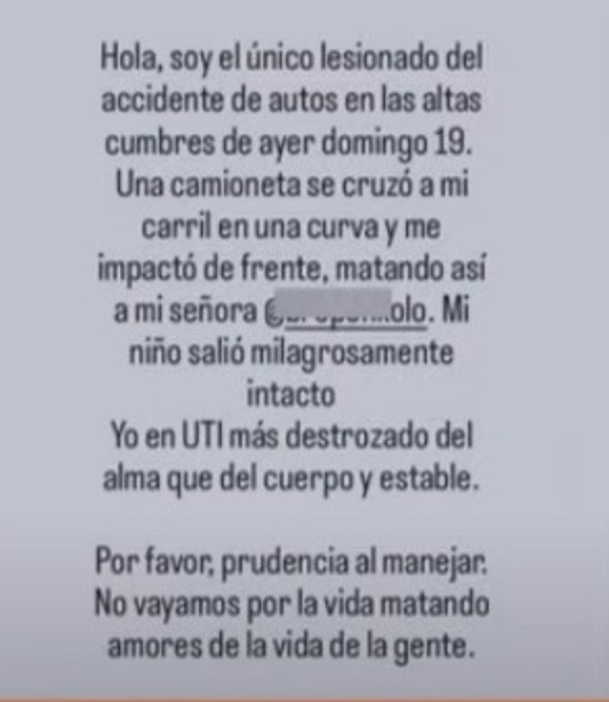 La historia de un sobreviviente del choque en las Altas Cumbres.