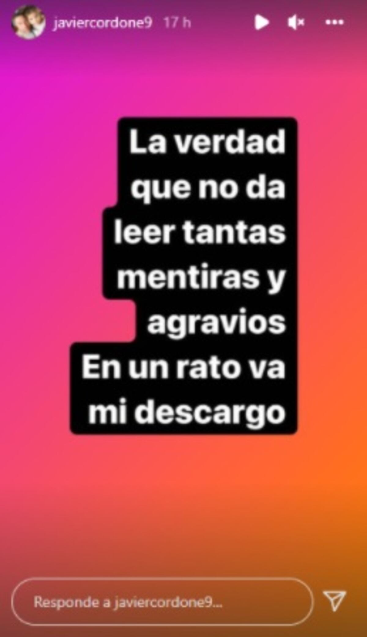 El descargo de Javier Cordone. (Instagram)