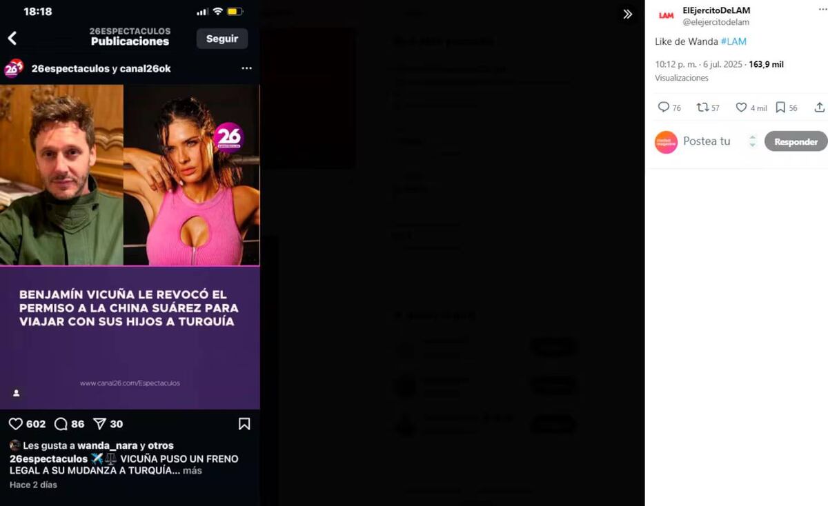 Captura del "like" de Wanda. (Captura)