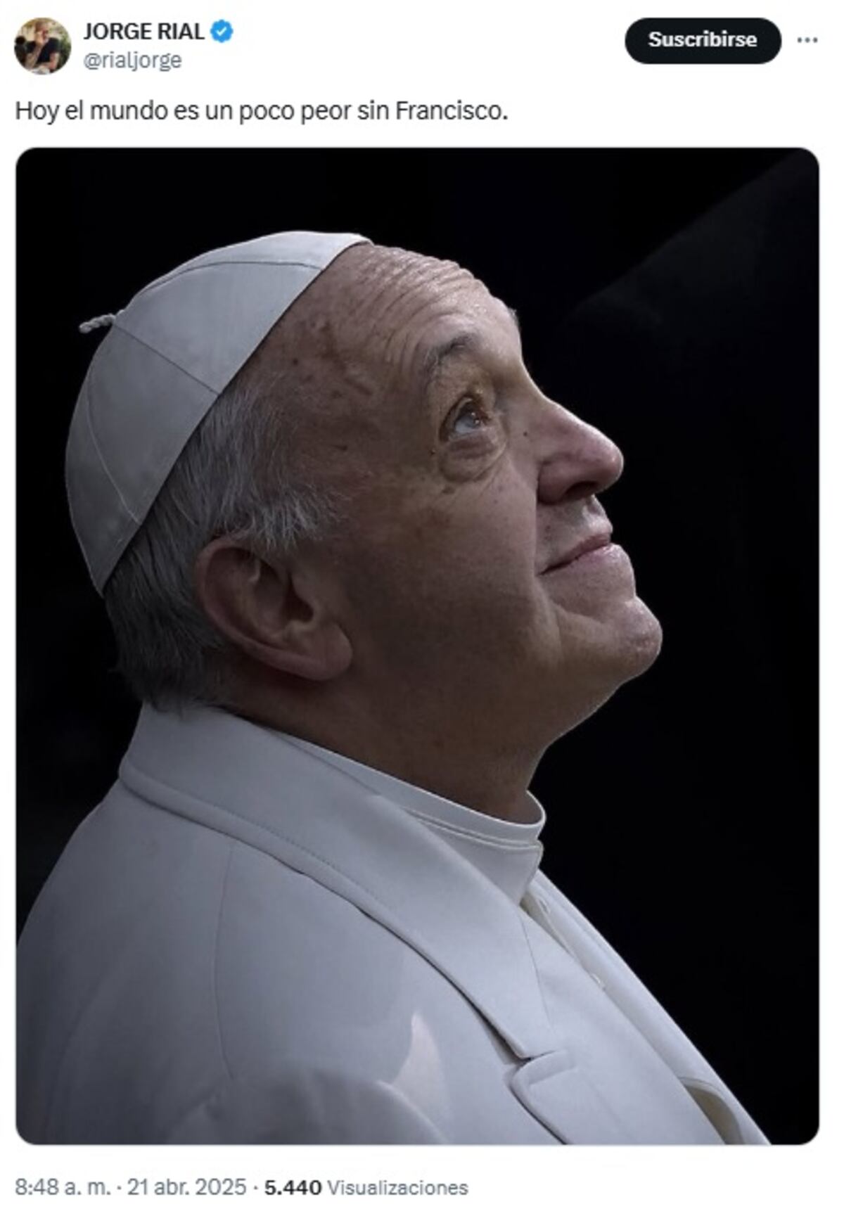 Jorge Rial despidió al papa Francisco en X (Captura de pantalla)