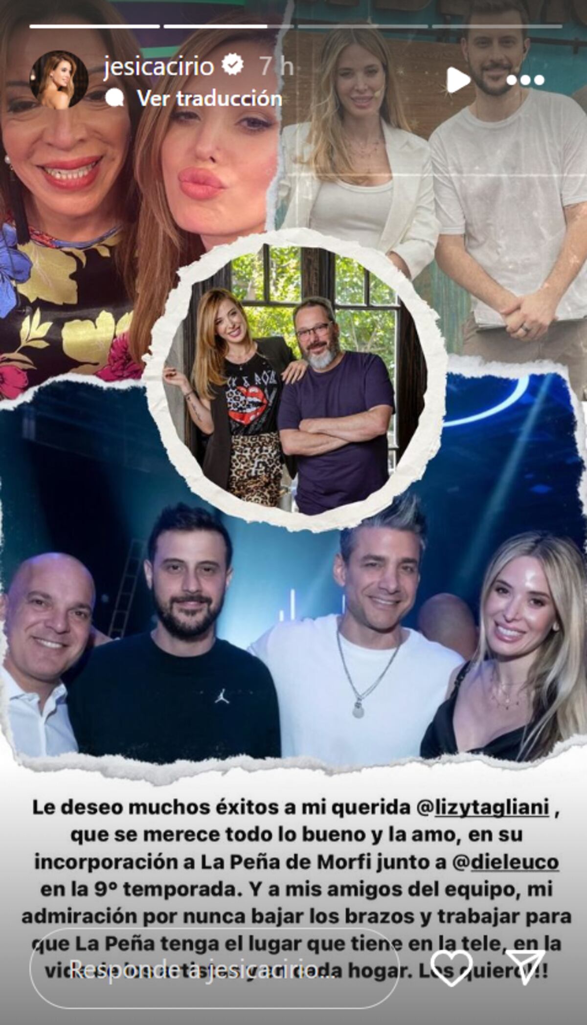 Las palabras de Jesica Cirio para Lizy Diego Leuco en una nueva temporada de "La peña de morfi". (Captura Instagram Jesica Cirio)