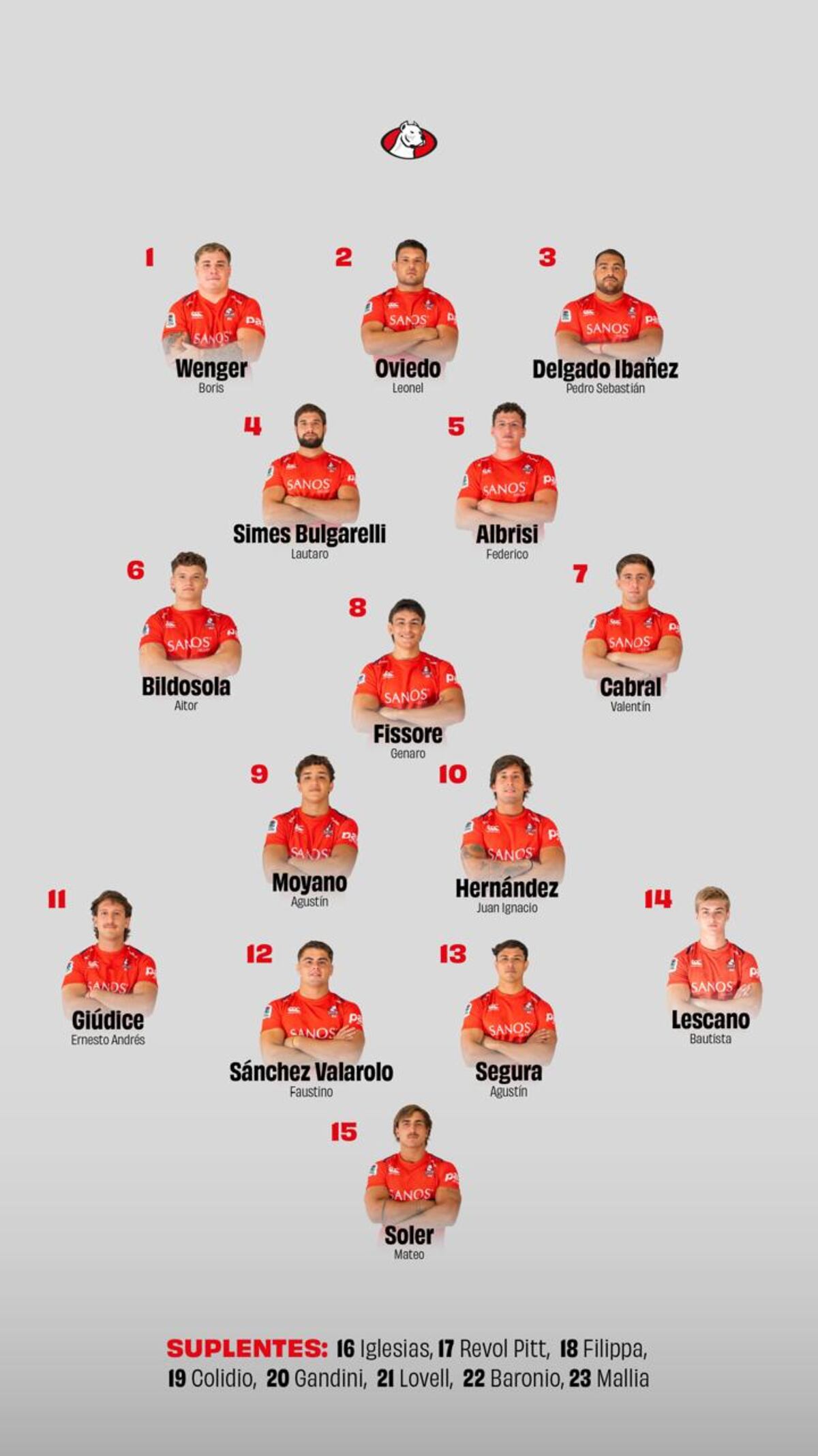 La formación inicial de Dogos XV para recibir a Pampas.