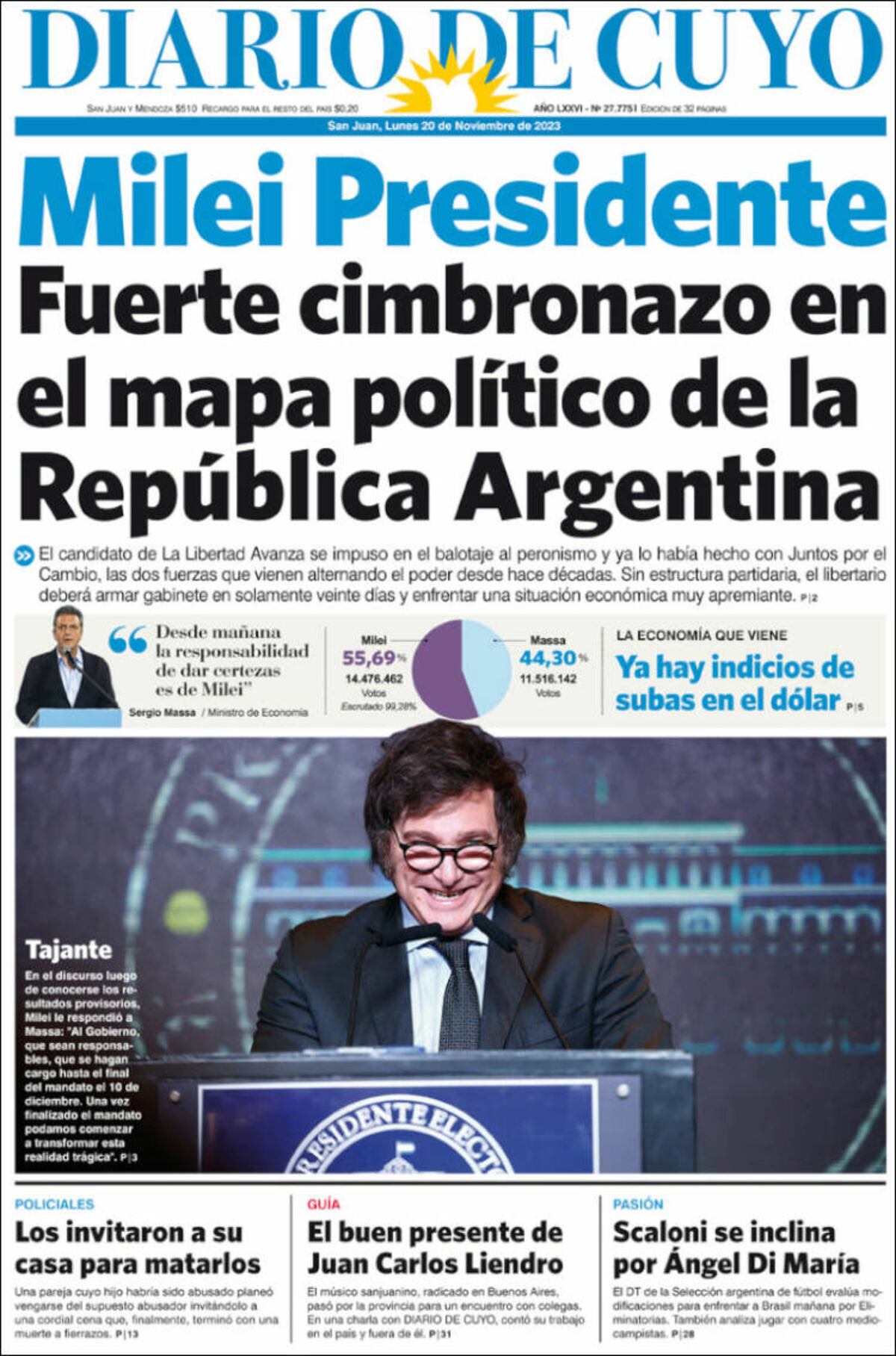 Las tapas de diarios argentinos y del mundo por el triunfo de Milei.
