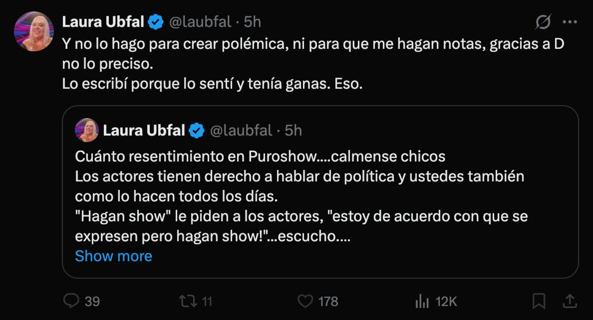 Las críticas de Laura Ubfal a "Puro show" por lo que dijeron de la ceremonia de los Martín Fierro de teatro 2025. (Foto: captura de pantalla)