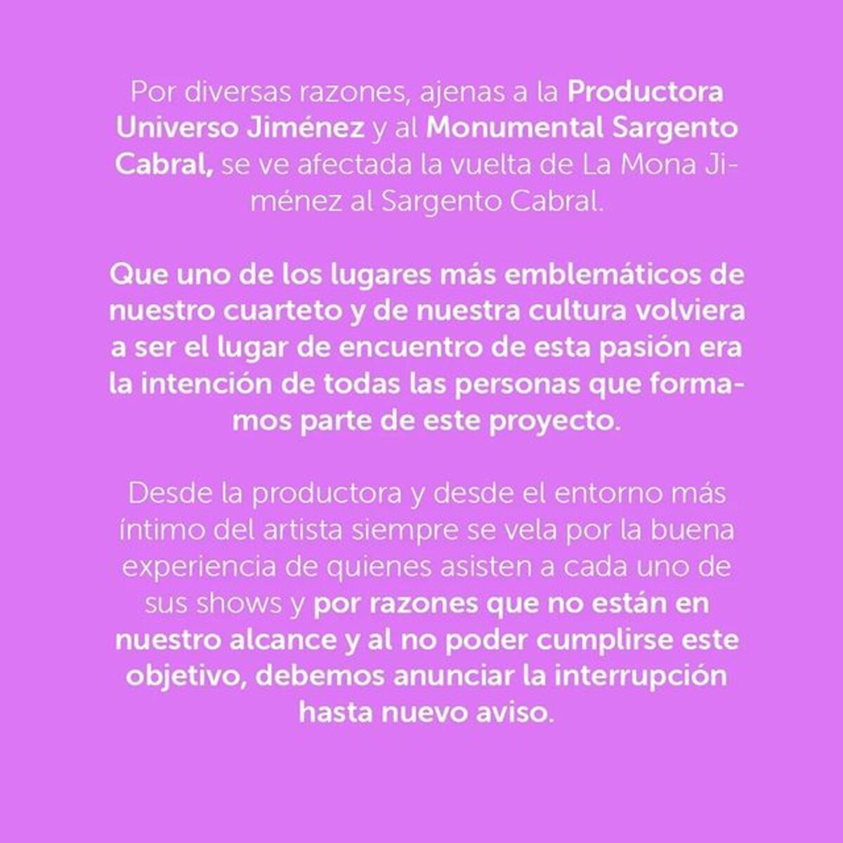 El comunicado confirmando la noticia.