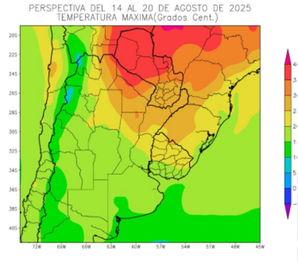 PERSPECTIVA AGROCLIMÁTICA. Temperaturas máximas del 14 al 20 de agosto.