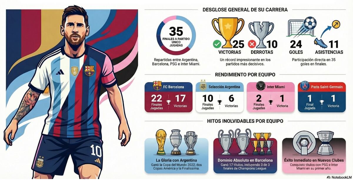 Messi jugará su 35° final a partido único en su carrera: la increíble marca que posee. (NotebookLM)