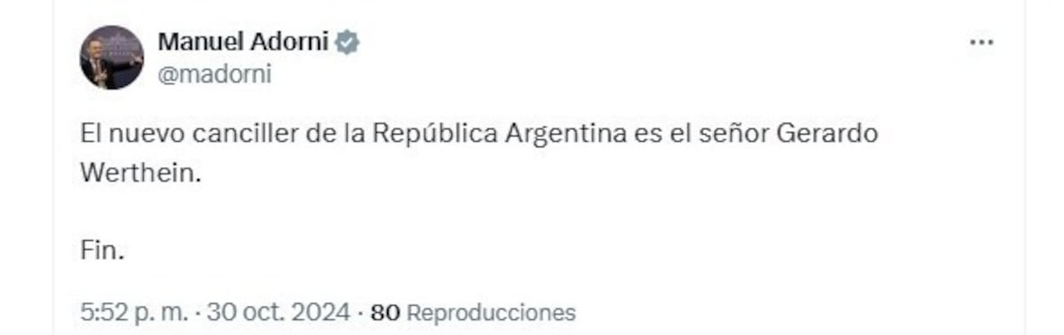 Gerardo Werthein será el nuevo canciller.