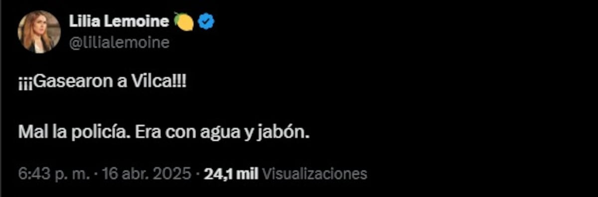 Tuit de Lilia Lemoine contra el diputado Alejandro Vilca. (Captura)