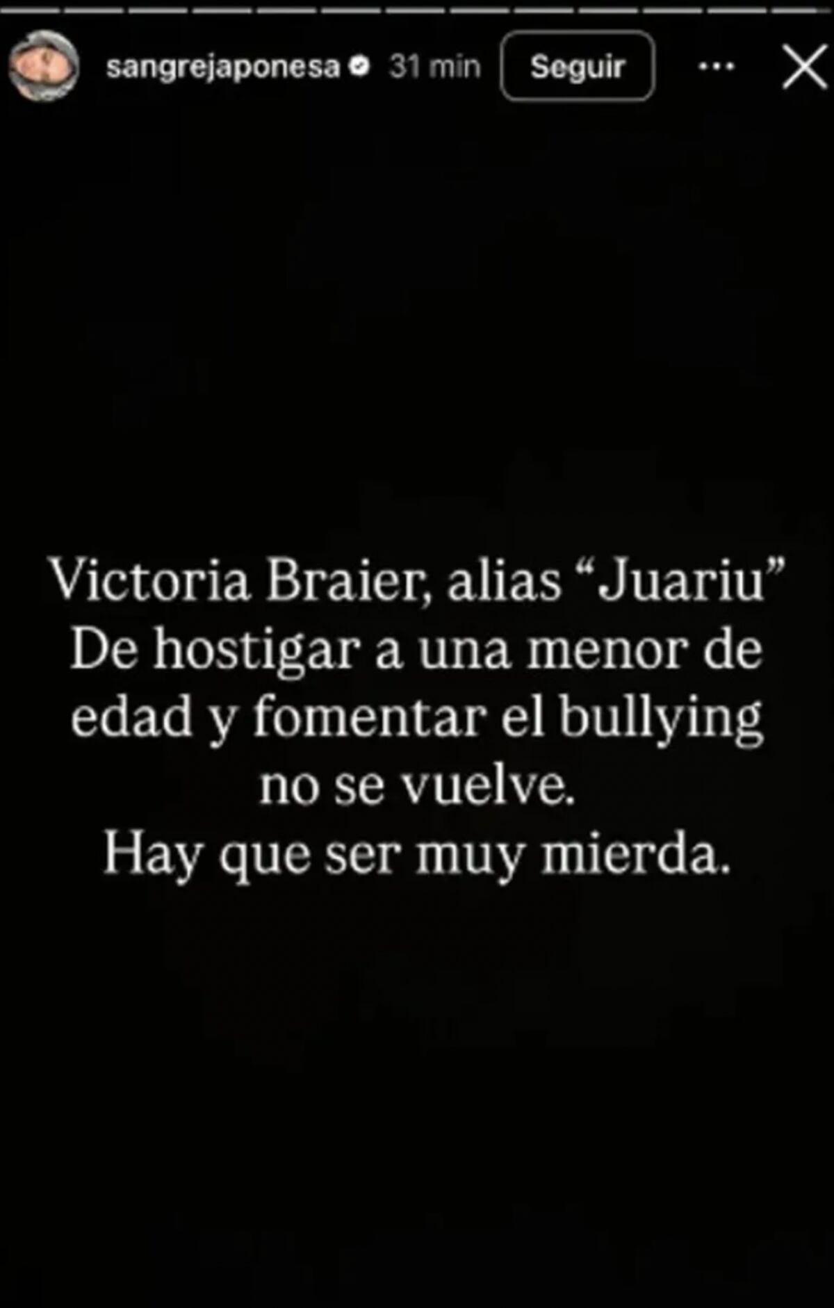La China Suárez publicó una historia en Instagram apuntando directamente contra Juariu. (Foto: Captura de pantalla)