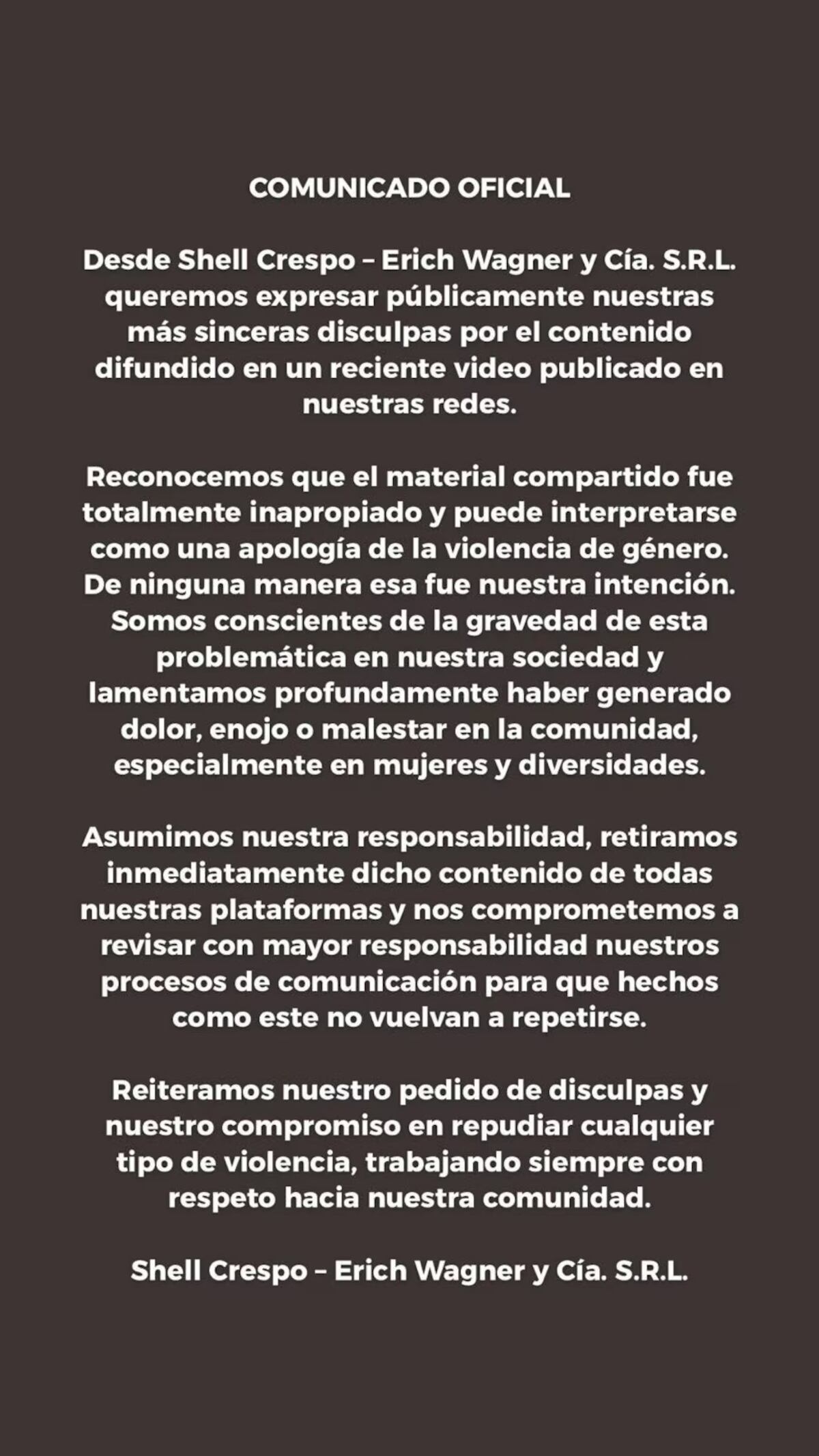 El comunicado de la estación de servicio (Facebook)