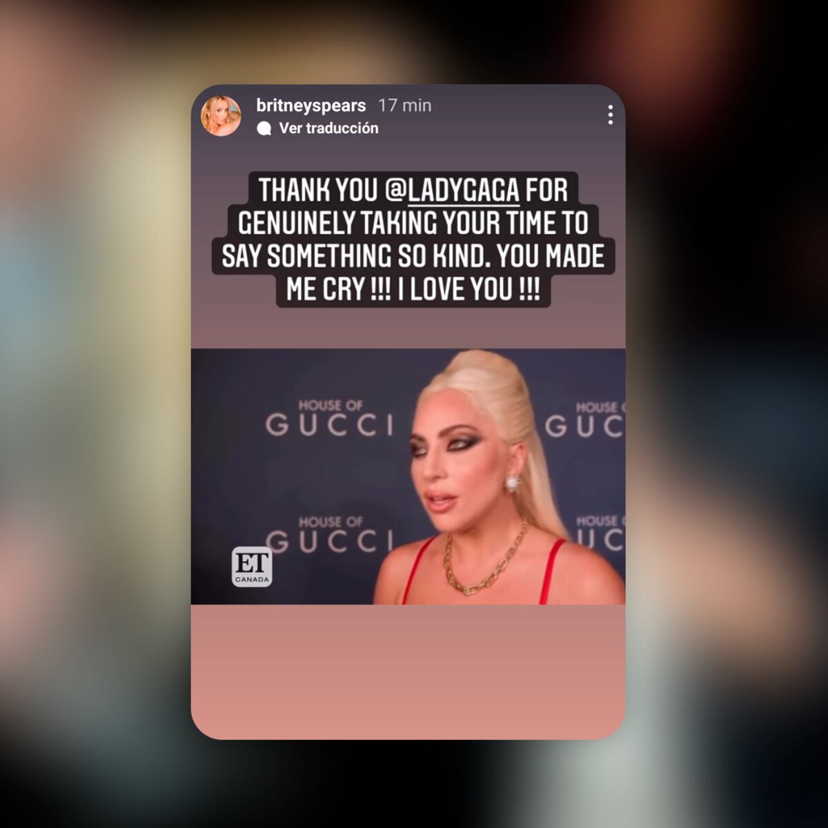 El agradecimiento de Britney a Lady Gaga. (Instagram @britneyspears)