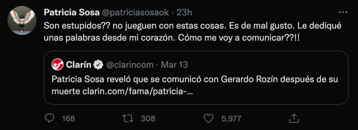 El tuit de Patricia Sosa.