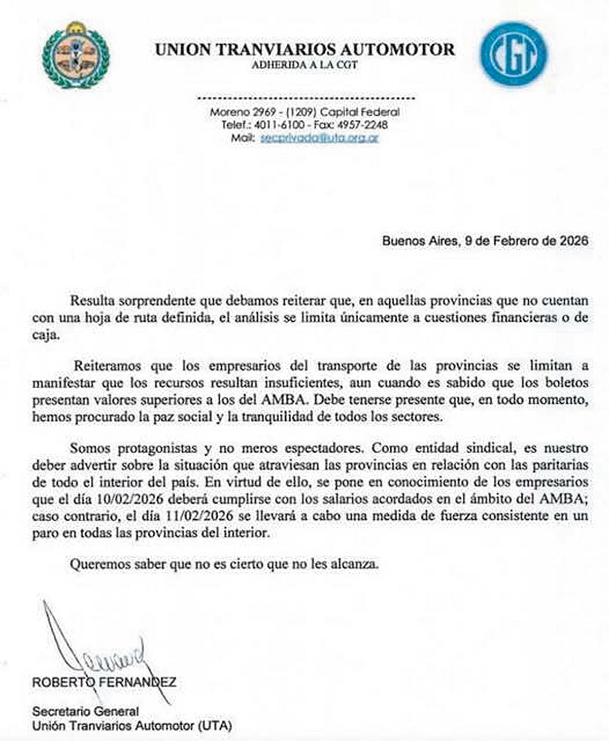 Unión Tranviarios Automotor. (Captura)
