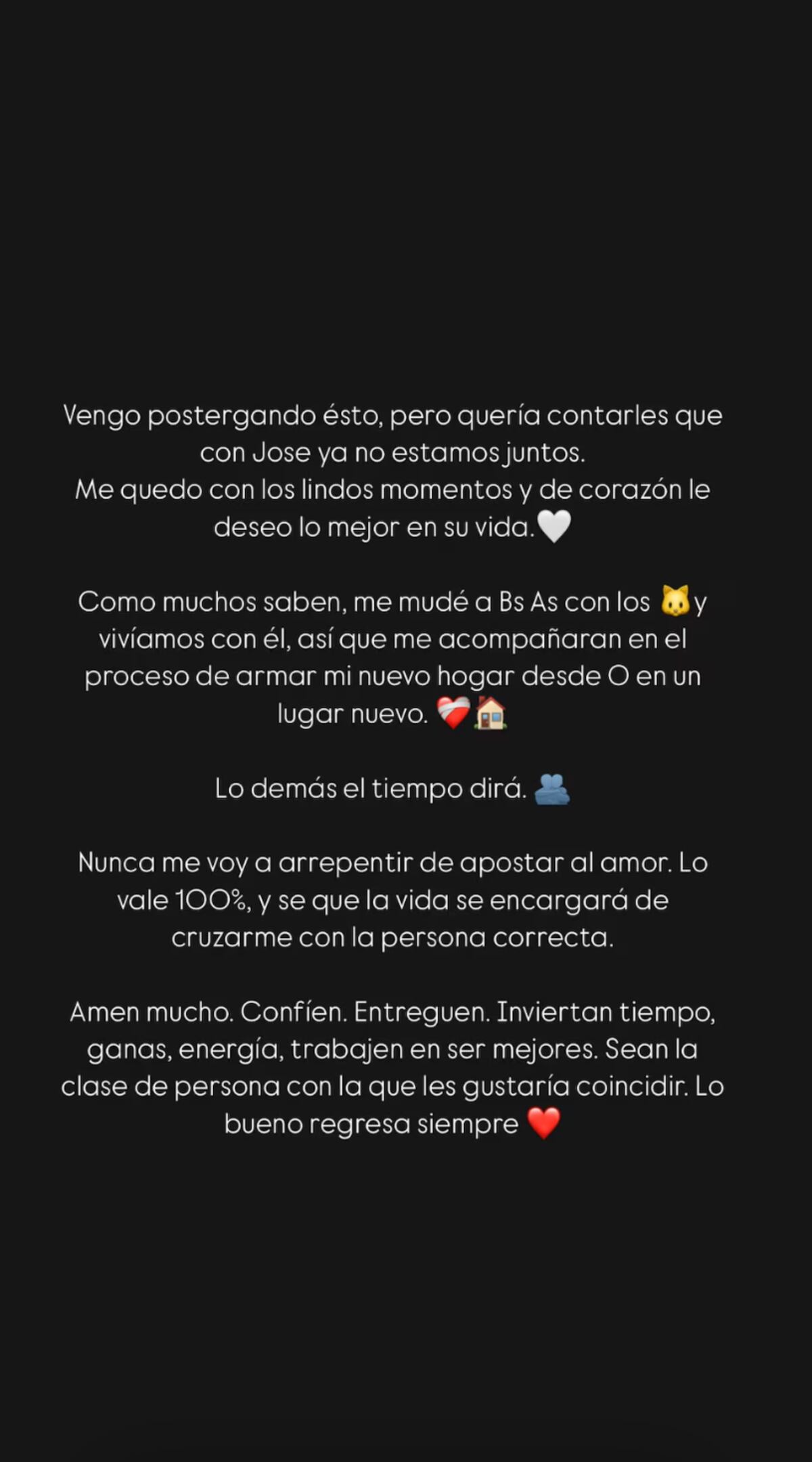 El mensaje de Florencia para anunciar su separación de José Luis. (Foto: Instagram)