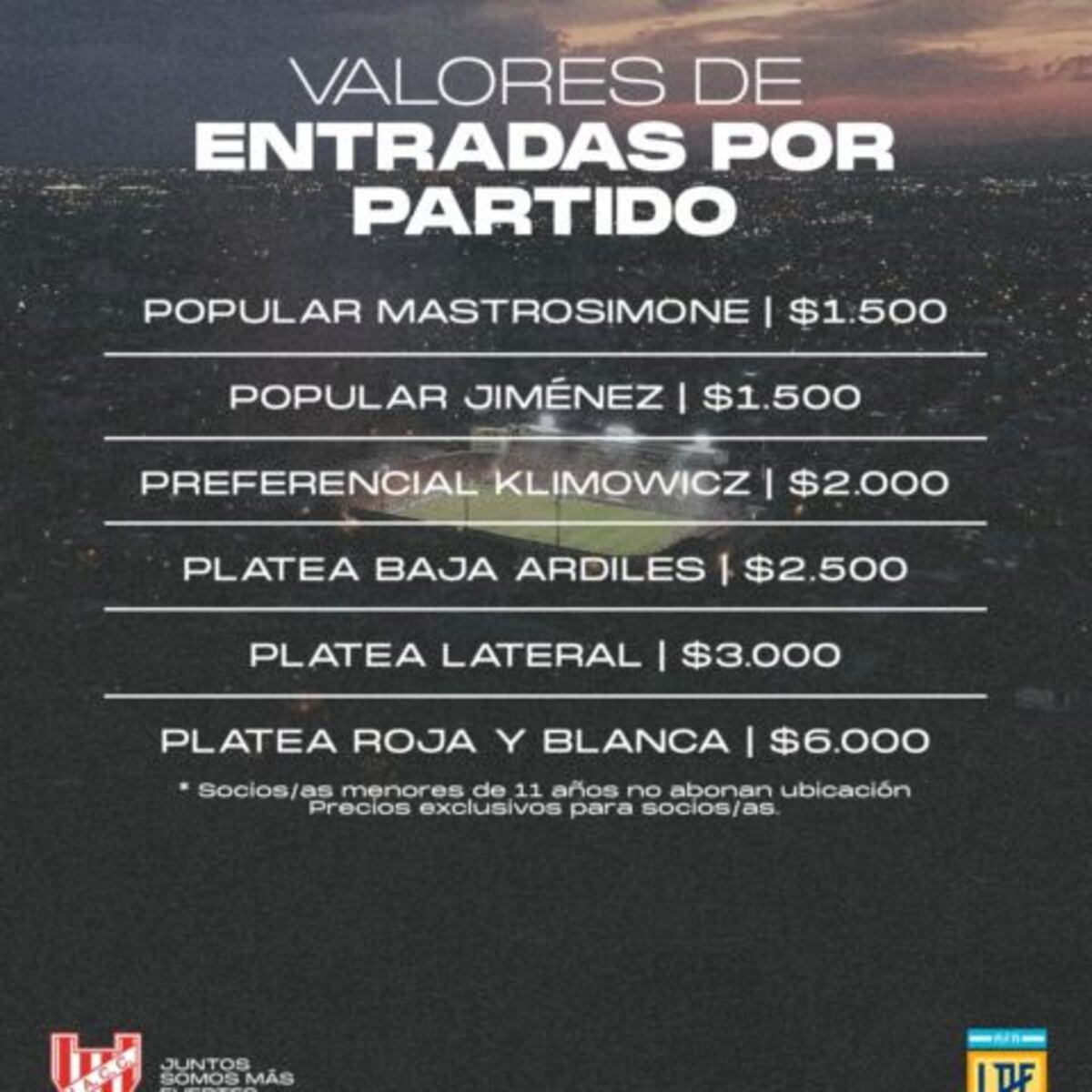 Precios entradas Instituto-Huracán. (prensa Instituto)