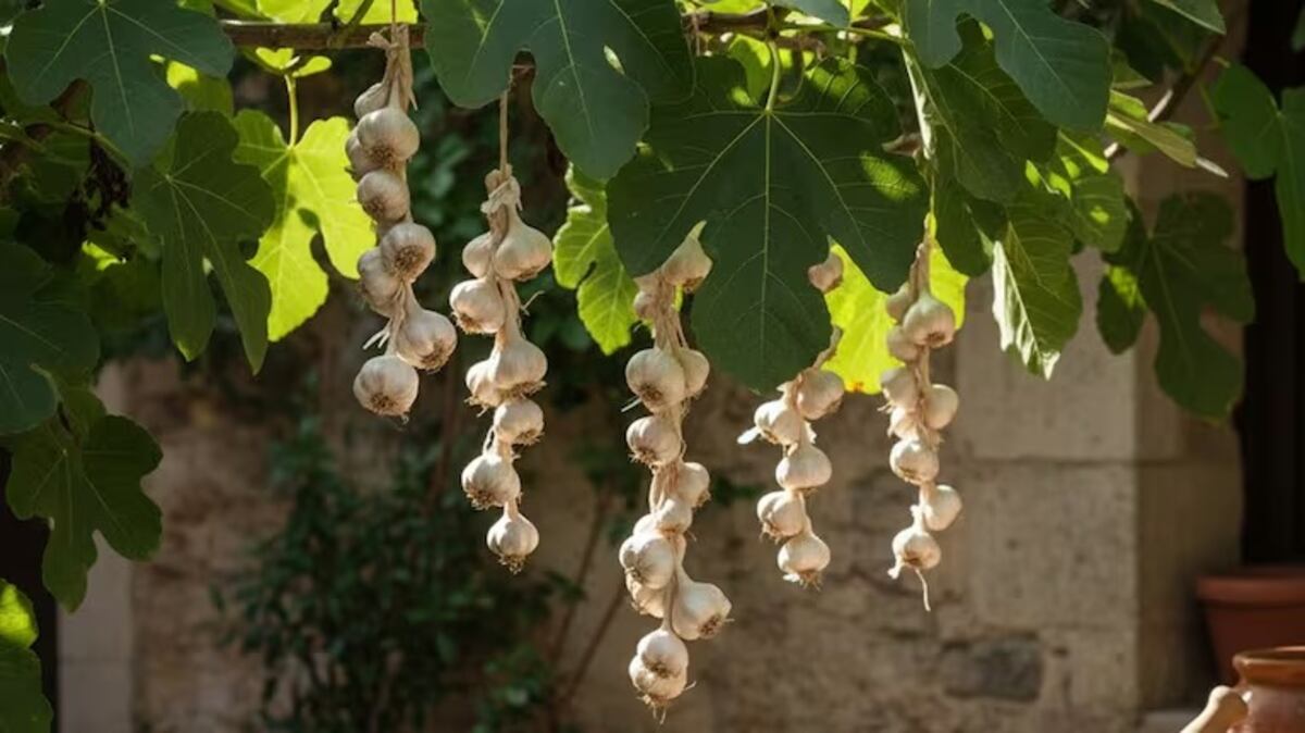 Colgar ajos en el jardín: el truco natural y económico para repeler plagas y proteger el hogar