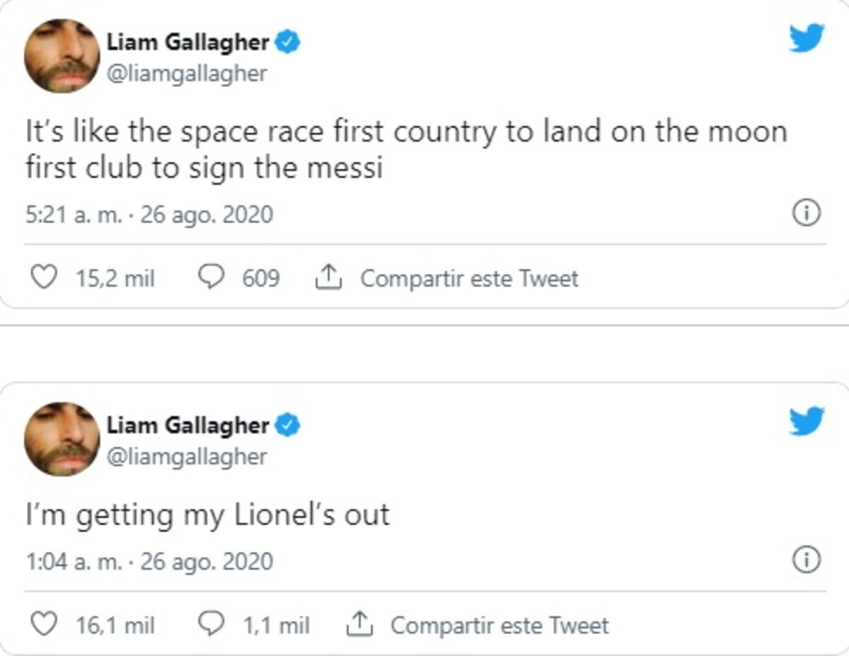 Los tuits de Liam Gallagher sobre Messi