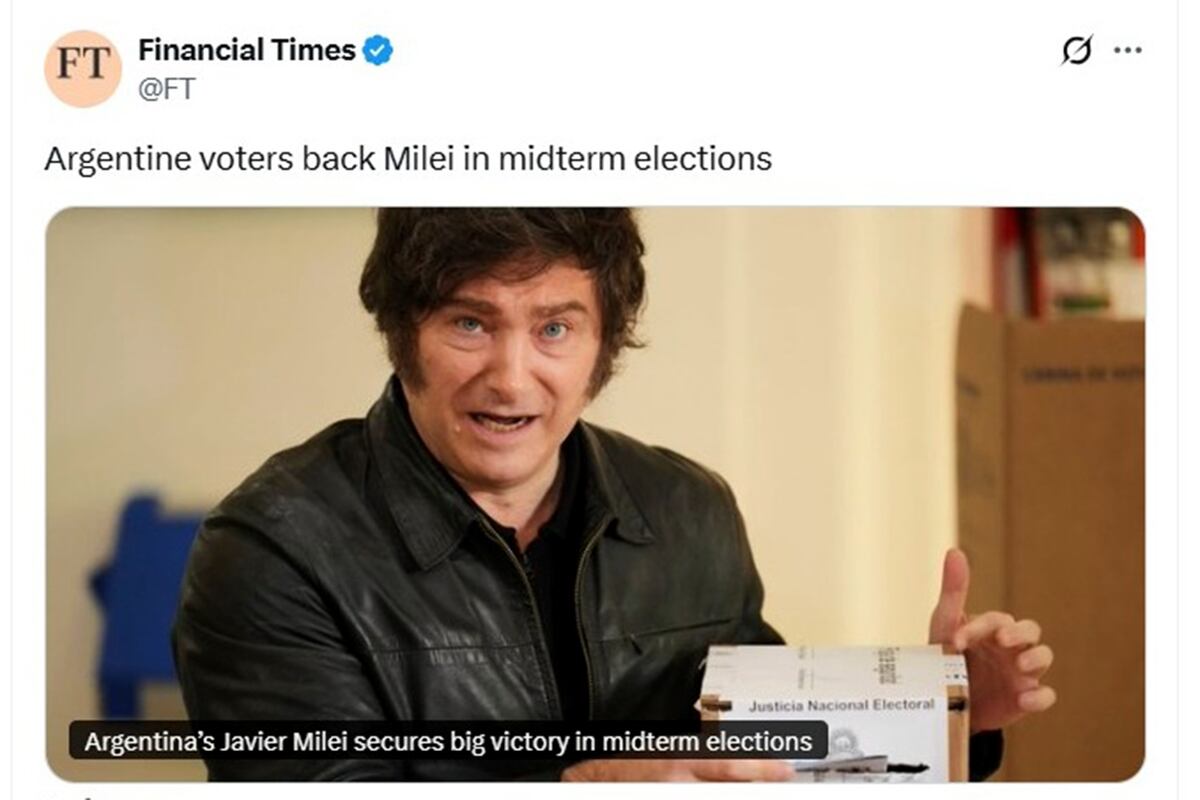 Elecciones Legislativas 2025. Los medios del mundo reflejan el resultado de la elección en Argentina. (Captura)