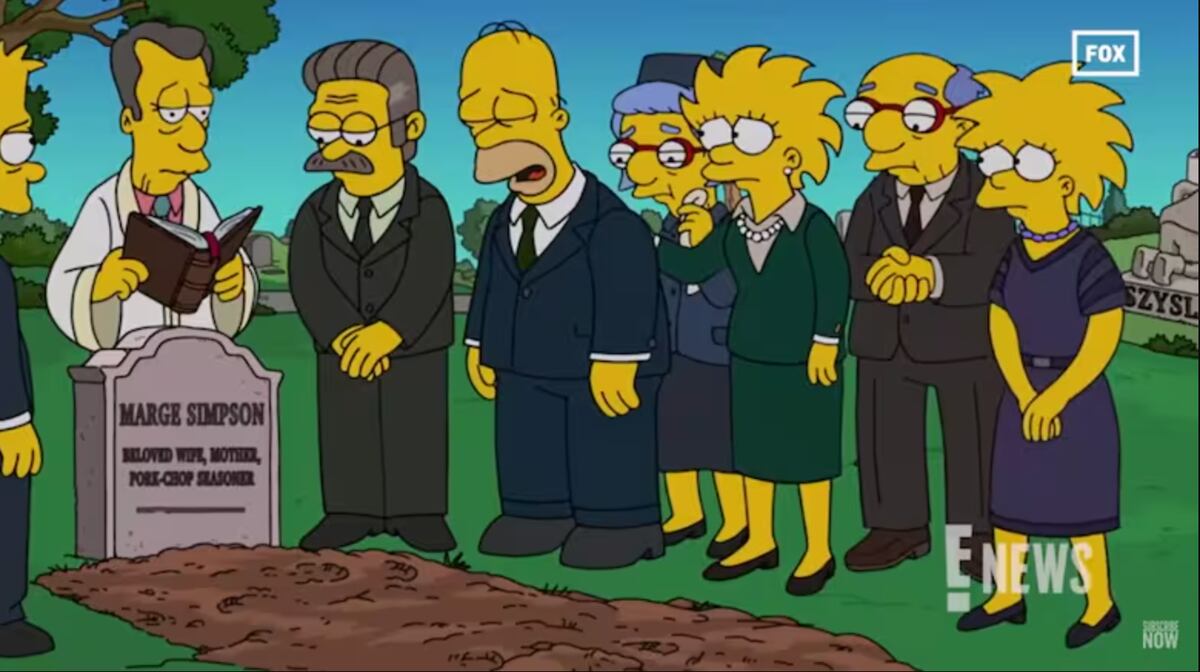La familia Simpson y sus allegados en el entierro de Marge. (Foto: captura de pantalla)