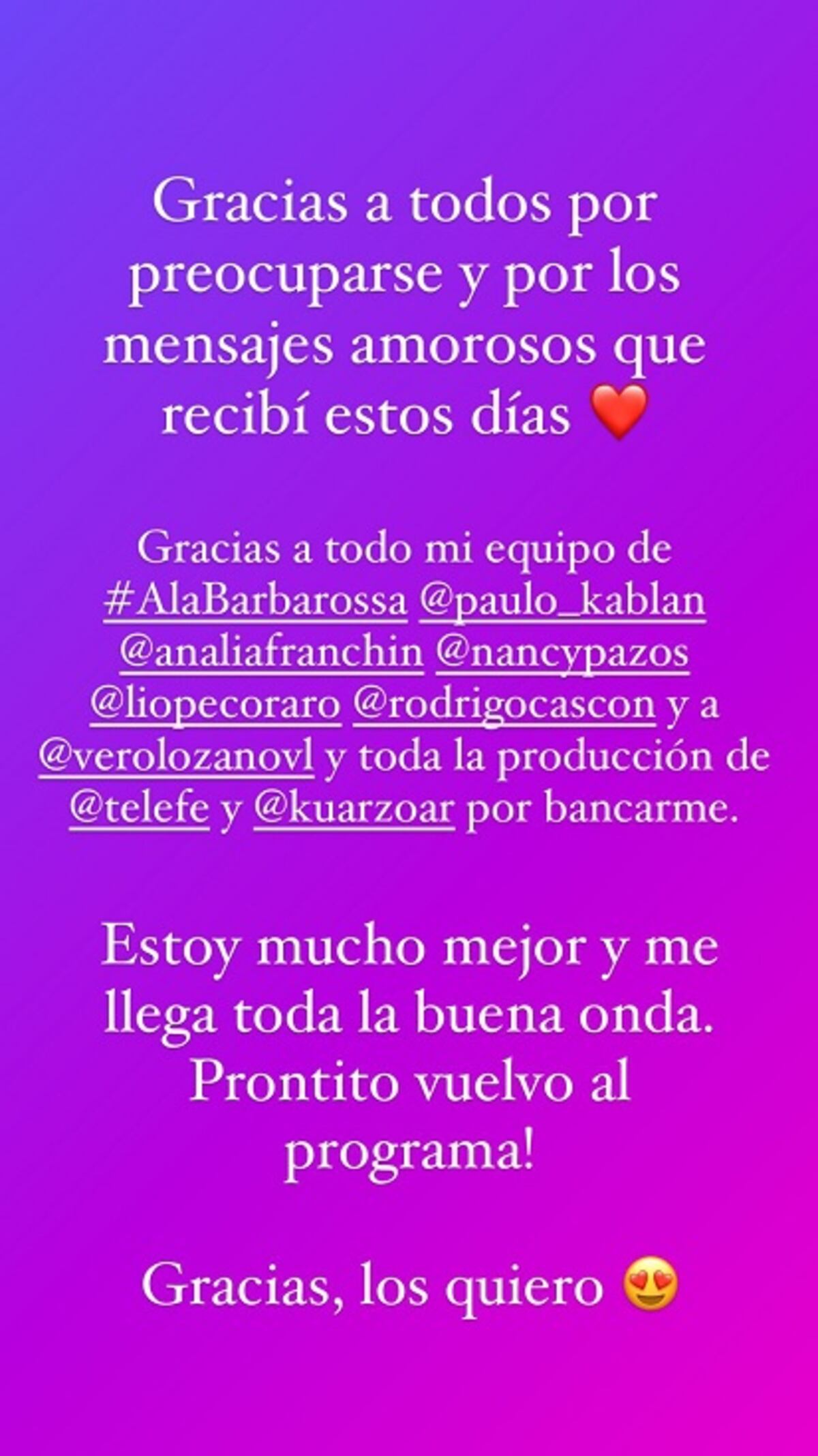 La historia de Barbarossa en su cuenta de Instagram.