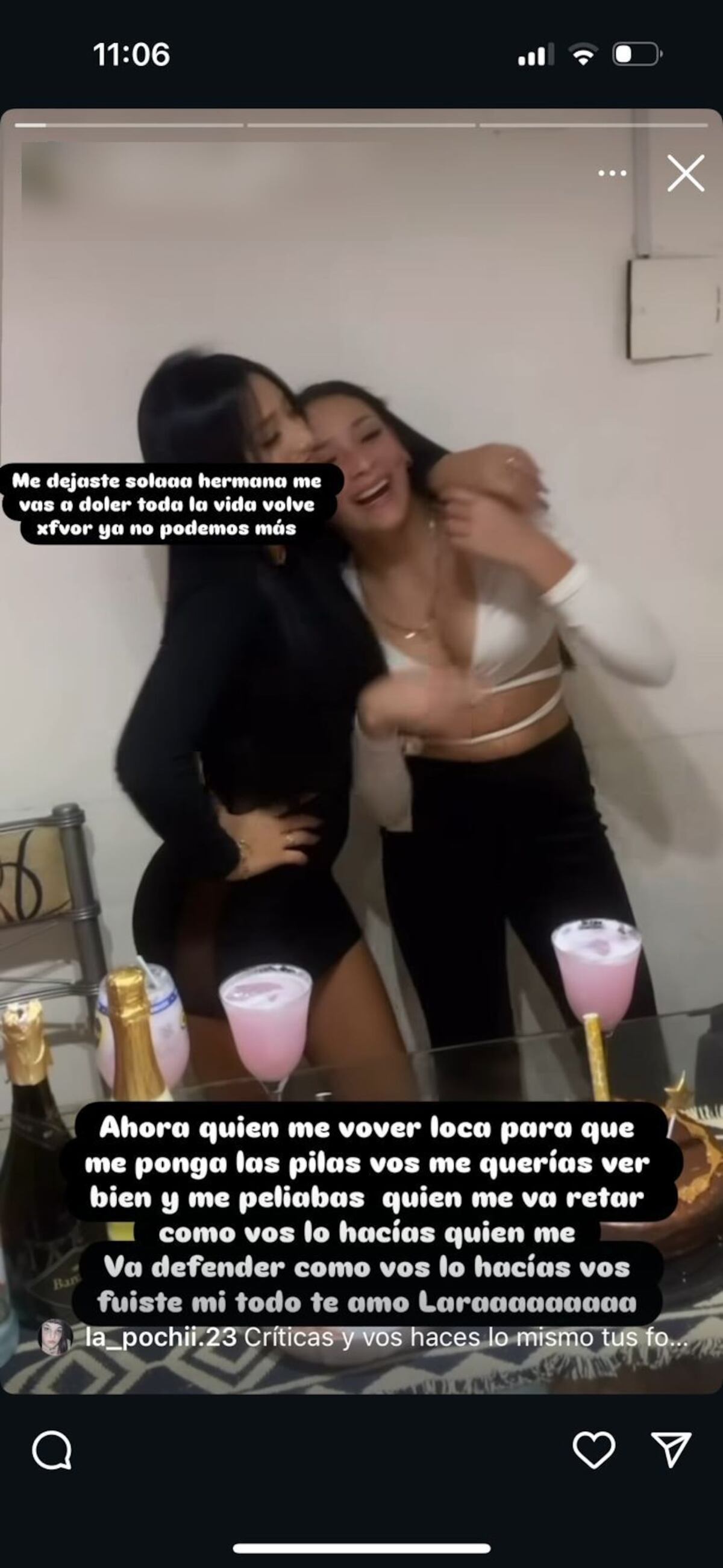 Los mensajes de la hermana de Lara, una de las víctimas del triple crimen. (Captura)