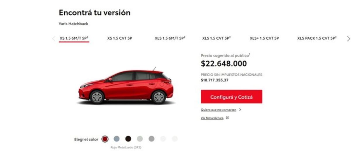 Toyota ya publicó en su web los precios de sus autos discriminando la carga impositiva.