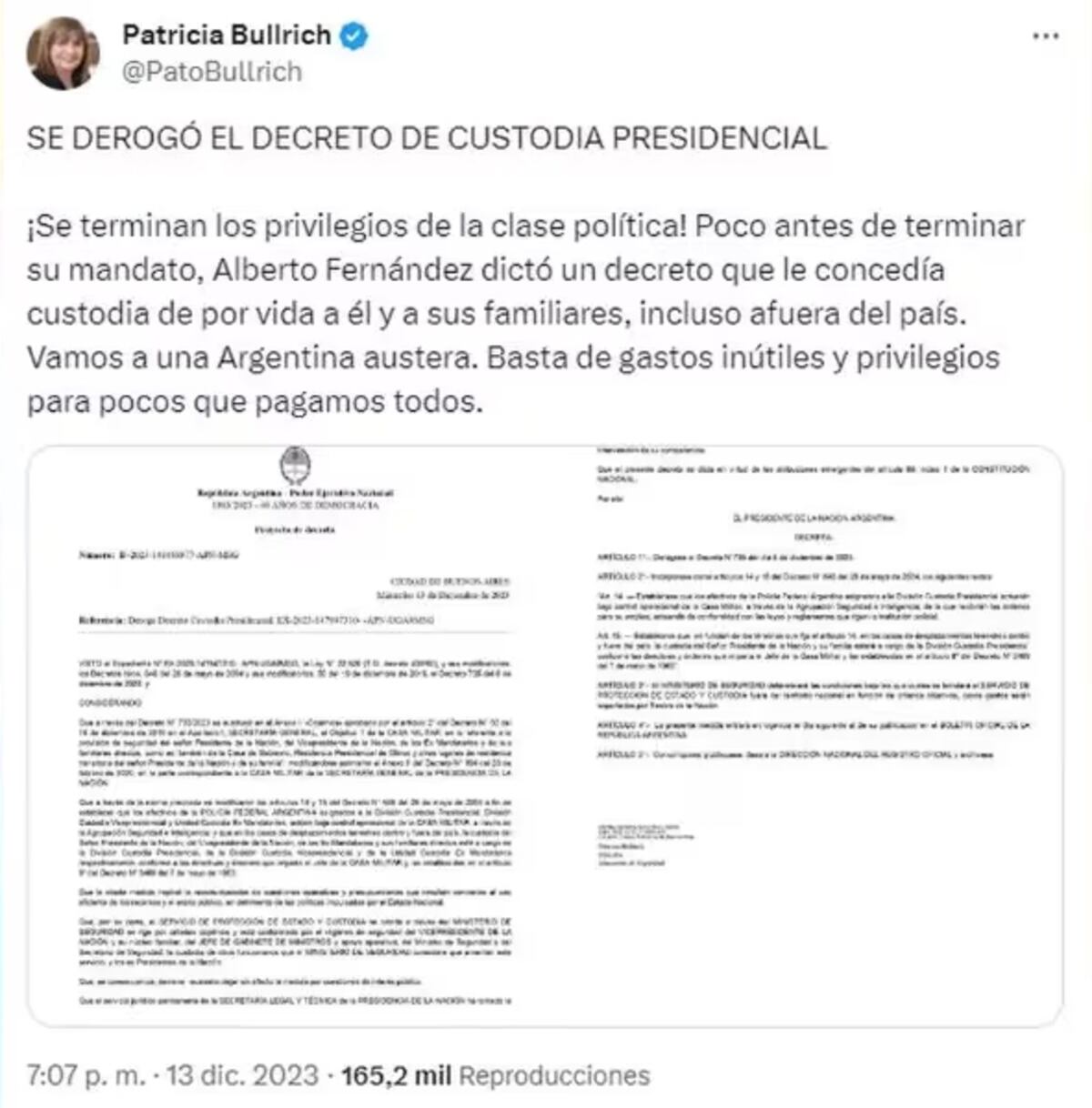 El tuit que borró Bullrich (X).