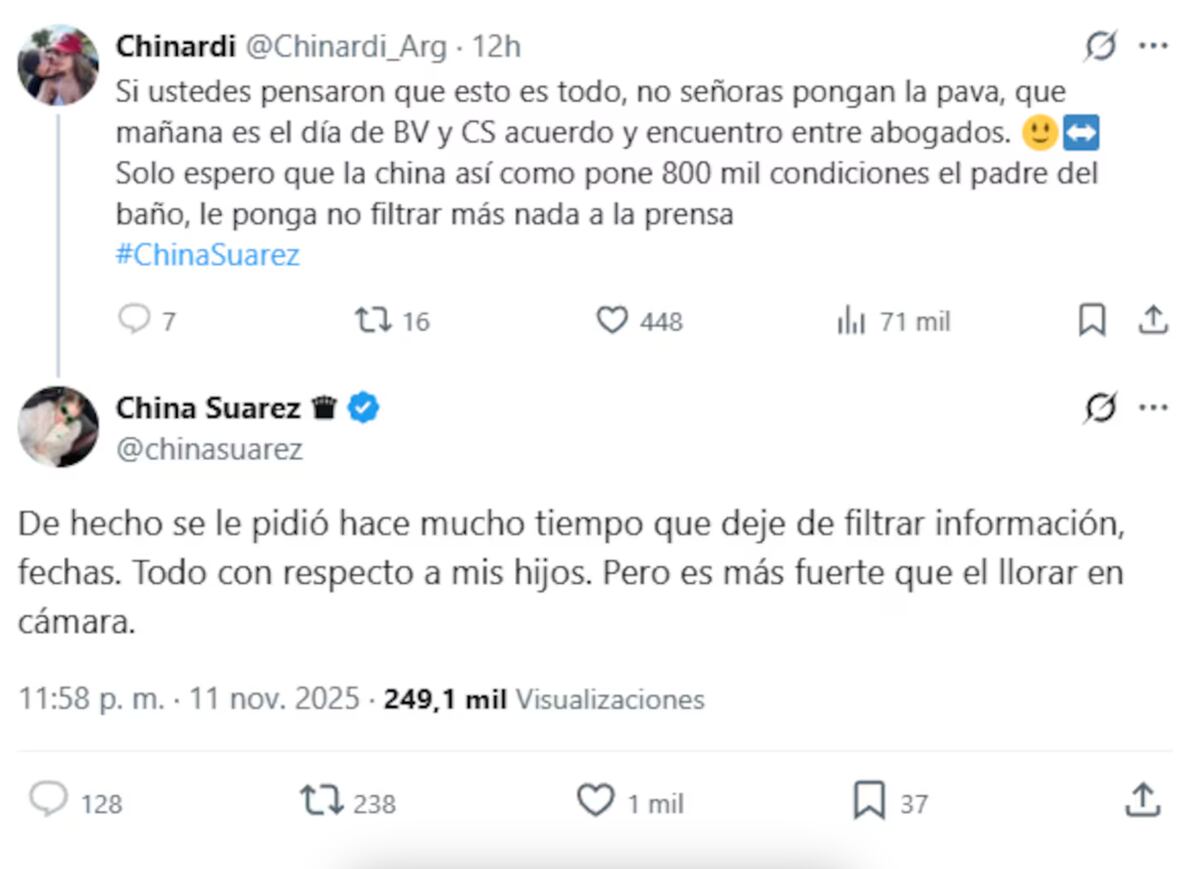 La China Suárez, furiosa con Benjamín Vicuña. (Foto: Captura de pantalla de X)