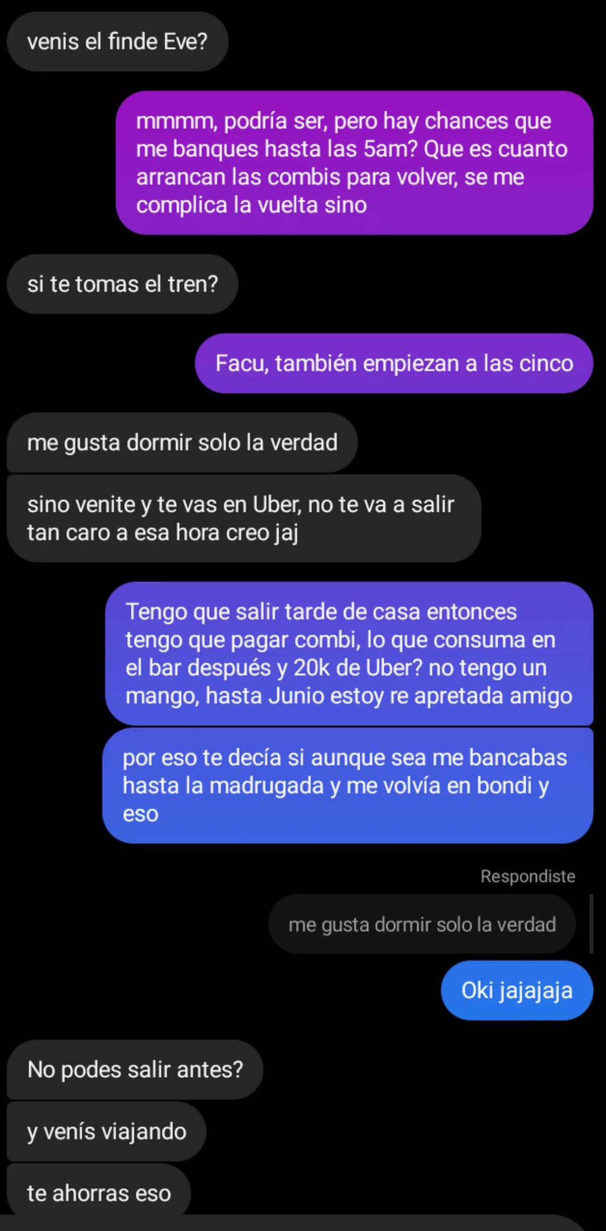 La conversación entre una joven y su cita que se volvió viral por las sucesivas respuestas del caballero.
