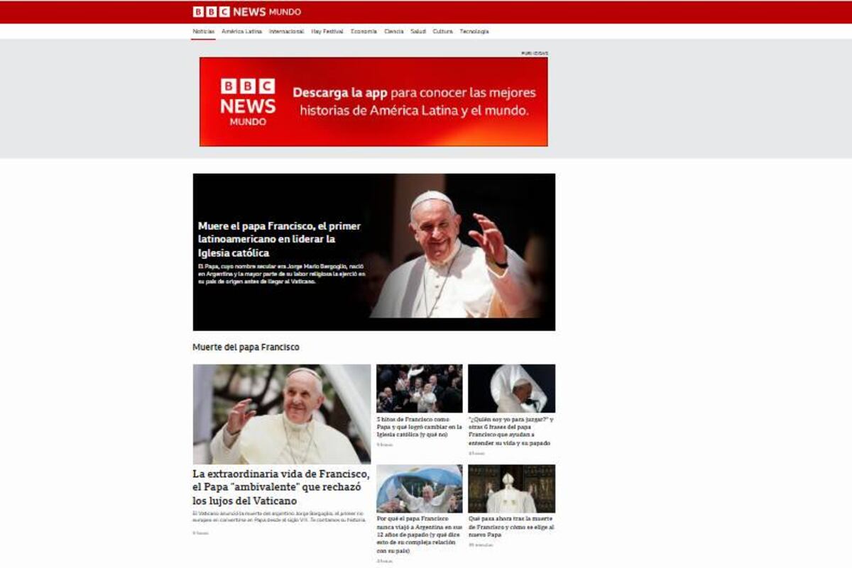 BBC. Los portales del mundo se hicieron eco de la muerte dle Papa Francisco.