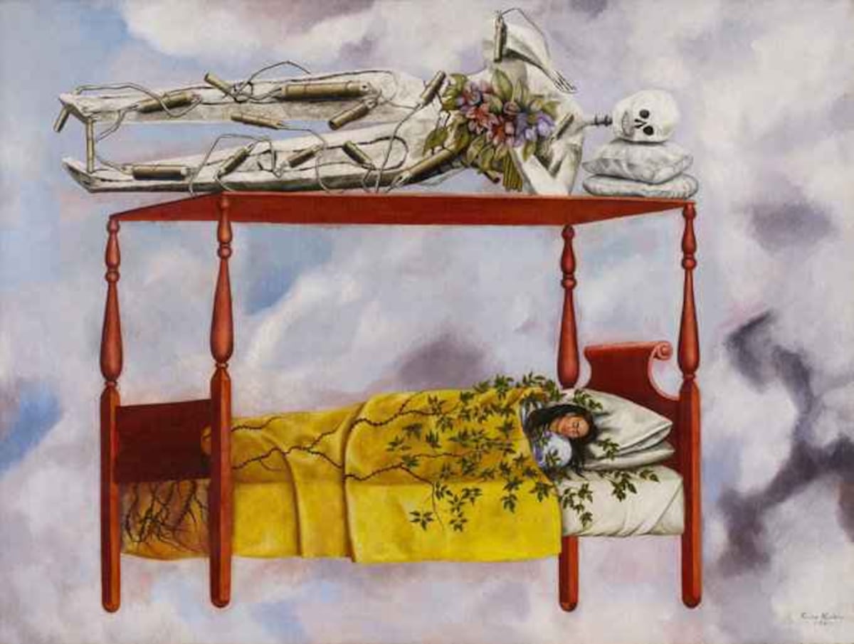 El sueño (la cama) se remató en Sotheby's de Nueva York en menos de cinco minutos. Es el precio más caro que se haya pagado por una obra de la artista mexicana. (redes sociales)