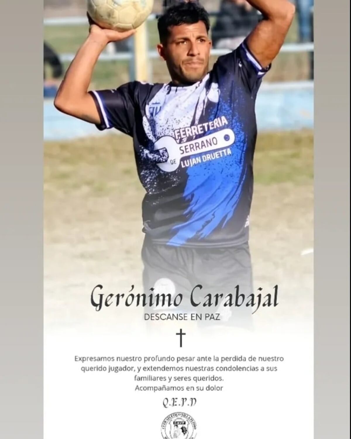 Conmoción por el crimen de Gerónimo Carabajal en Melo. Su club de Serrano lo despidió en redes.